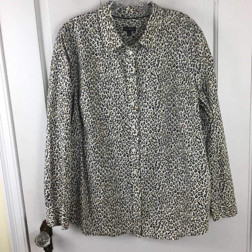 Talbots Animal Print Button Up Shirt 100% cotton Size XL
